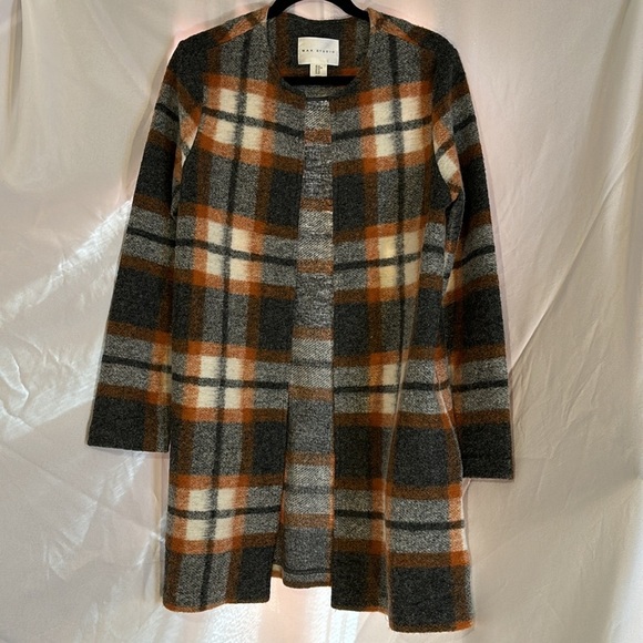 Max Studio Wool Plaid Open Fall Jacket M - Picture 1 of 7
